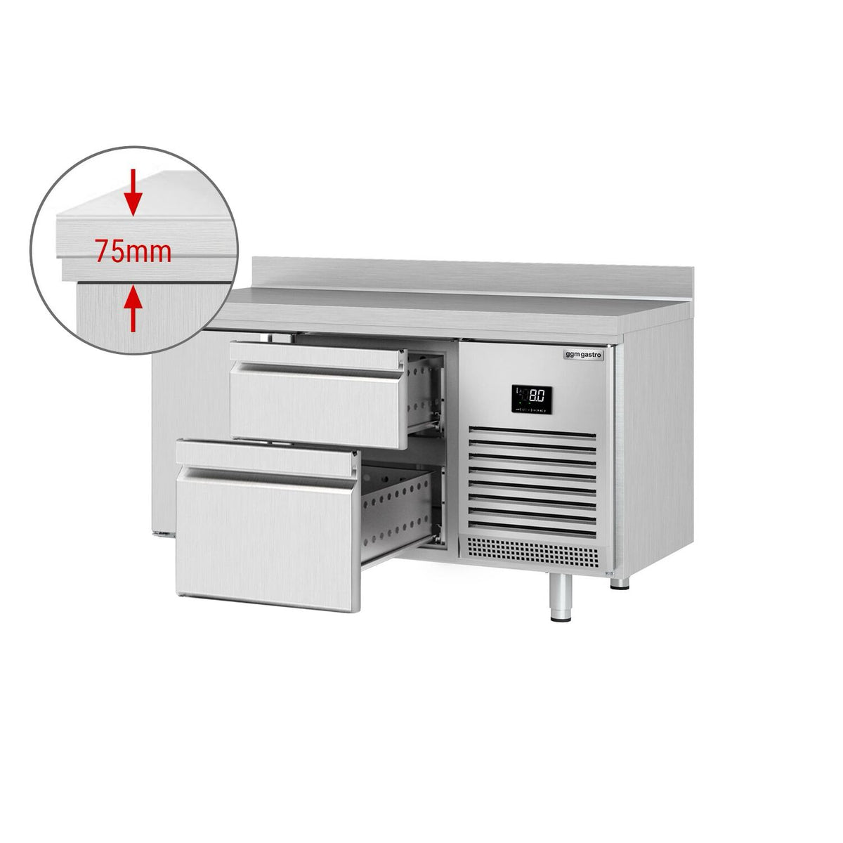 Kylmäpöytä PREMIUM PLUS - 1468x700 mm - 305 l - 1 ovea - 2 laatikkoa - Takakoroke