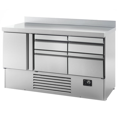 Kylmäpöytä PREMIUM PLUS - 1460x700 mm - 355 l - 1 ovea - 4 laatikkoa - Takakoroke