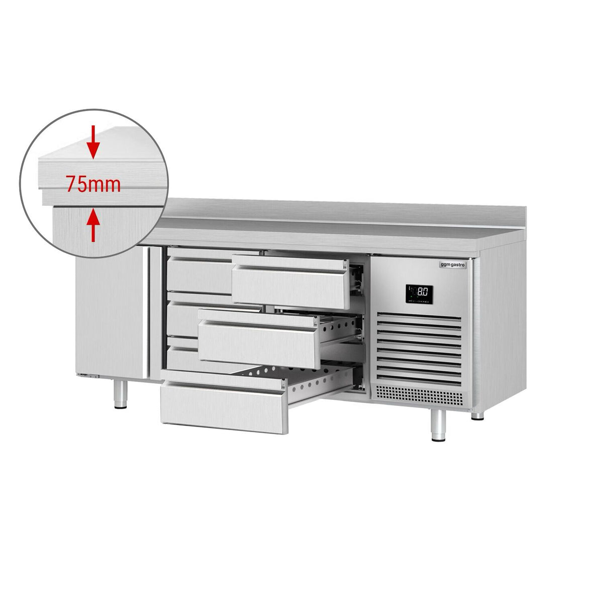 Kylmäpöytä PREMIUM PLUS - 1960x600 mm - 385 l - 1 ovea - 6 laatikkoa - Takakoroke