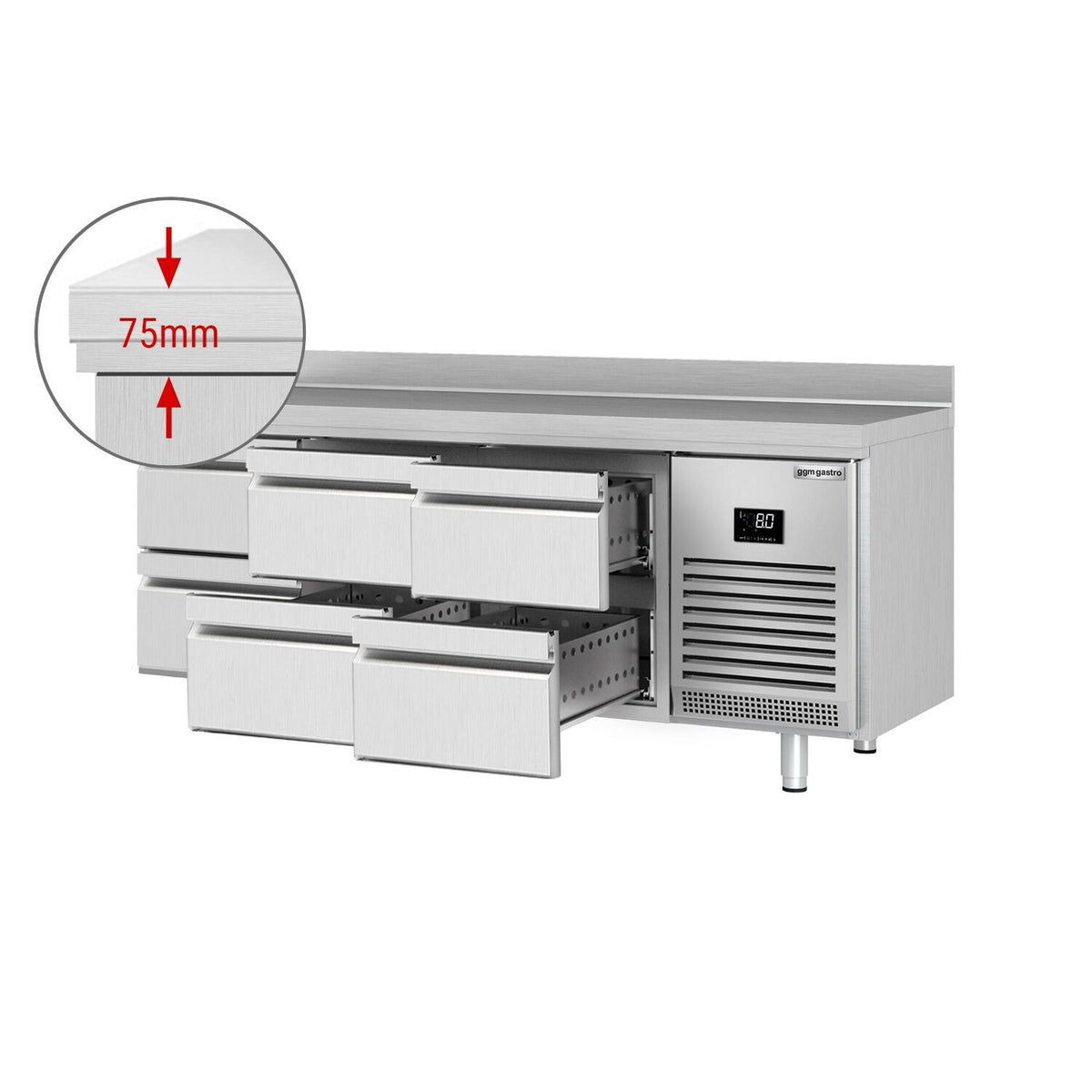 Kylmäpöytä PREMIUM PLUS - 1960x600 mm - 6 laatikkoa - Takakoroke - 385 l