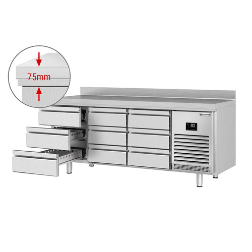 Kylmäpöytä PREMIUM PLUS - 1960x600 mm - 385 l - 9 laatikkoa - Takakoroke