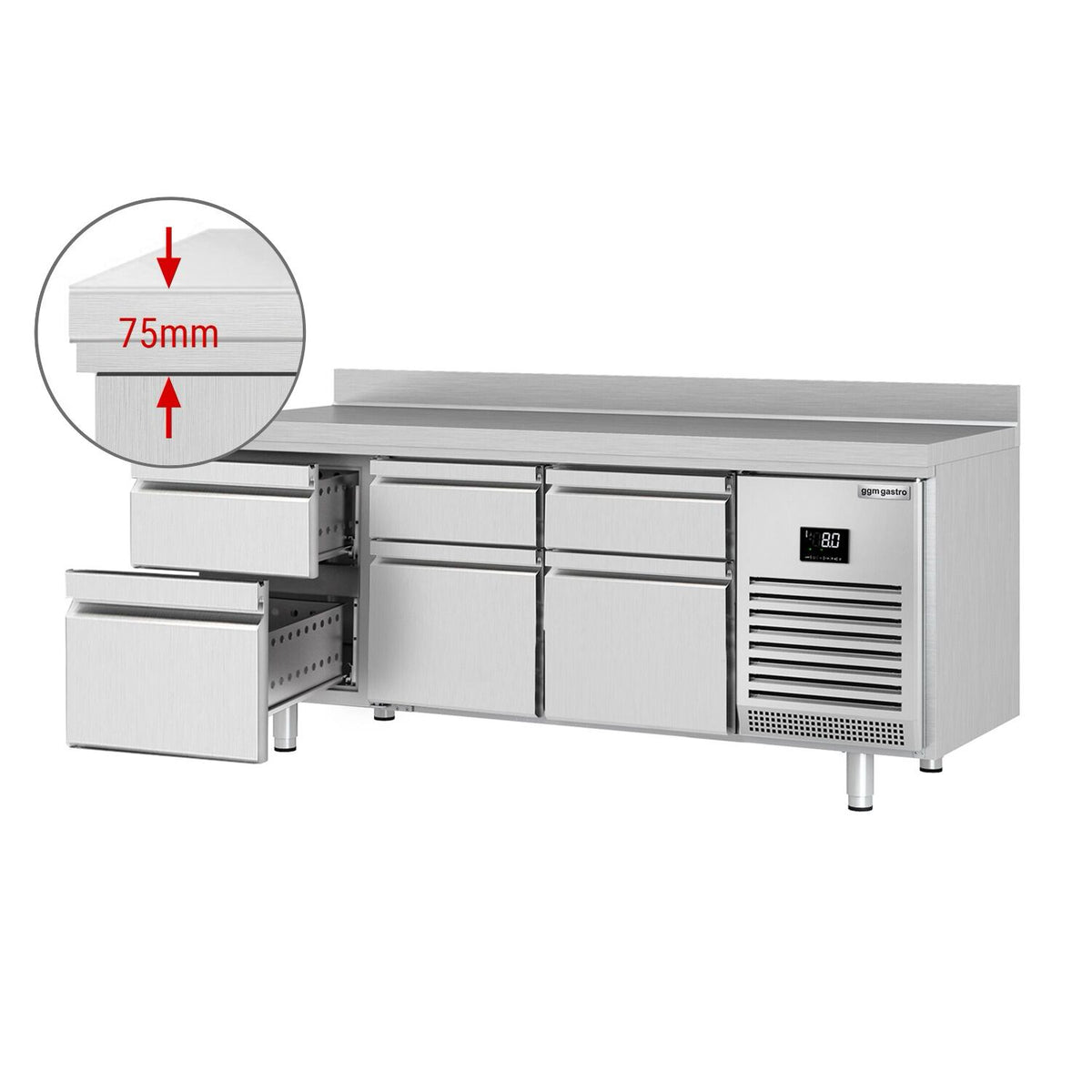 Kylmäpöytä PREMIUM PLUS - 1960x600 mm - 385 l - 6 laatikkoa - Takakoroke