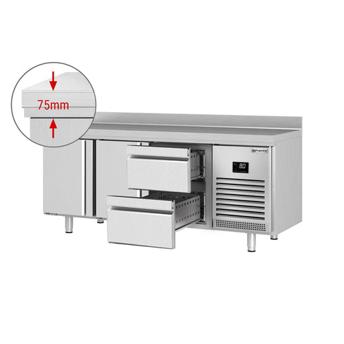 Kylmäpöytä PREMIUM PLUS - 1960x600 mm - 385 l - 2 ovea - 2 laatikkoa - Takakoroke