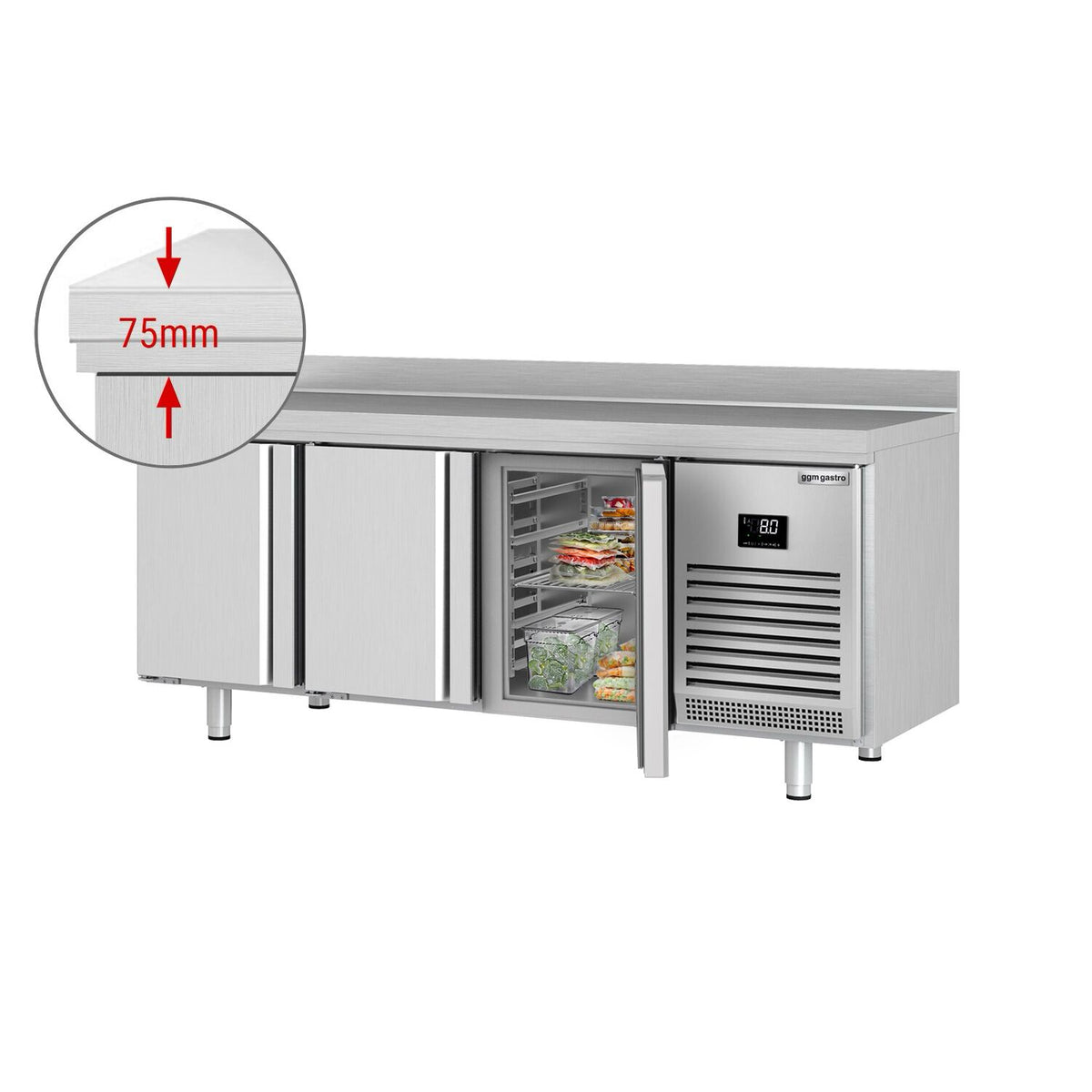 Commercial Counter Fridge PREMIUM PLUS - 1960x600mm - with 3 doors - with upstand - capacity 385 litres