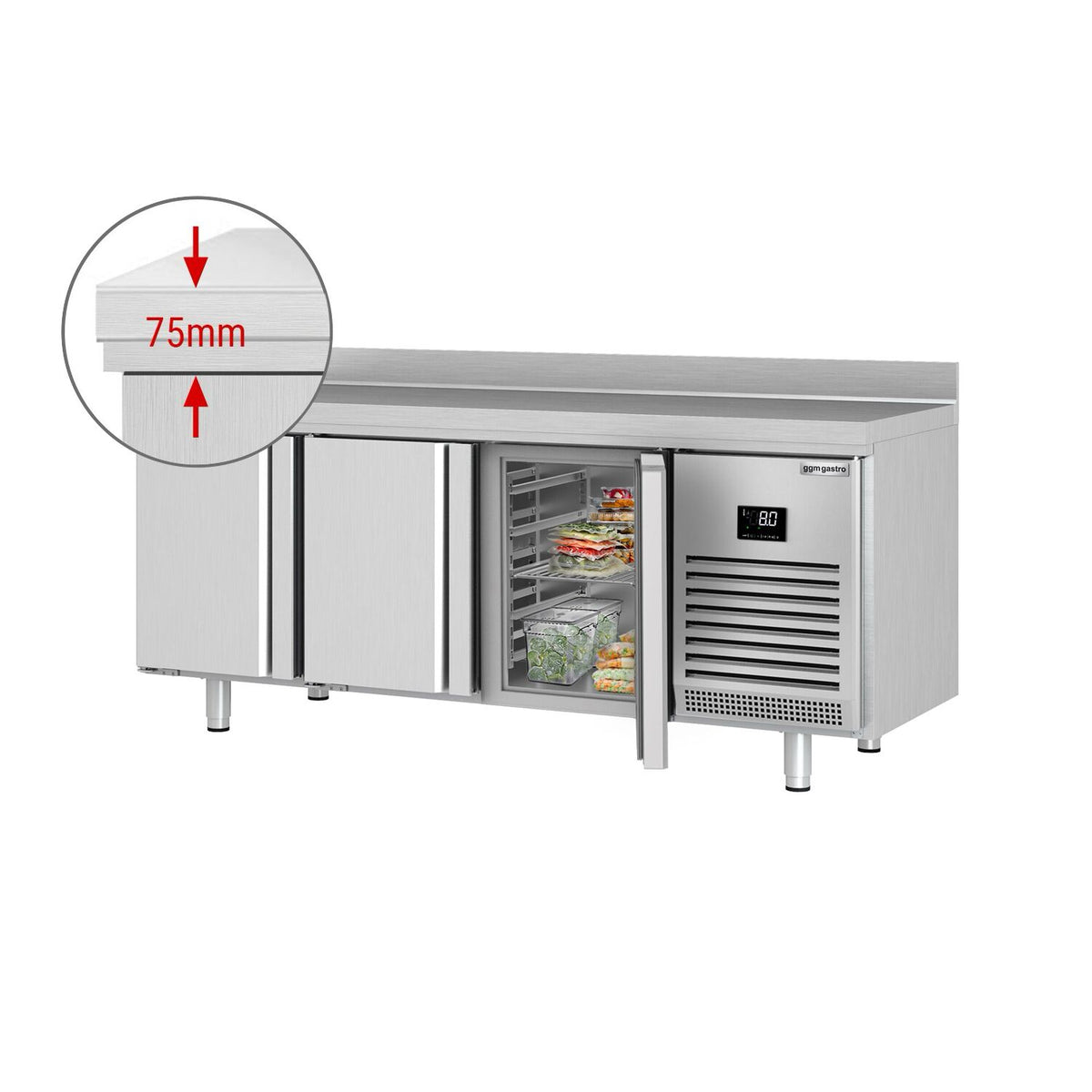 Commercial Counter Fridge PREMIUM PLUS - 1960x700mm - with 3 doors - with upstand - capacity 465 litres