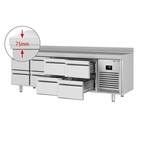 Kylmäpöytä PREMIUM PLUS - 2452x600 mm - 510 l - 8 laatikkoa - Takakoroke