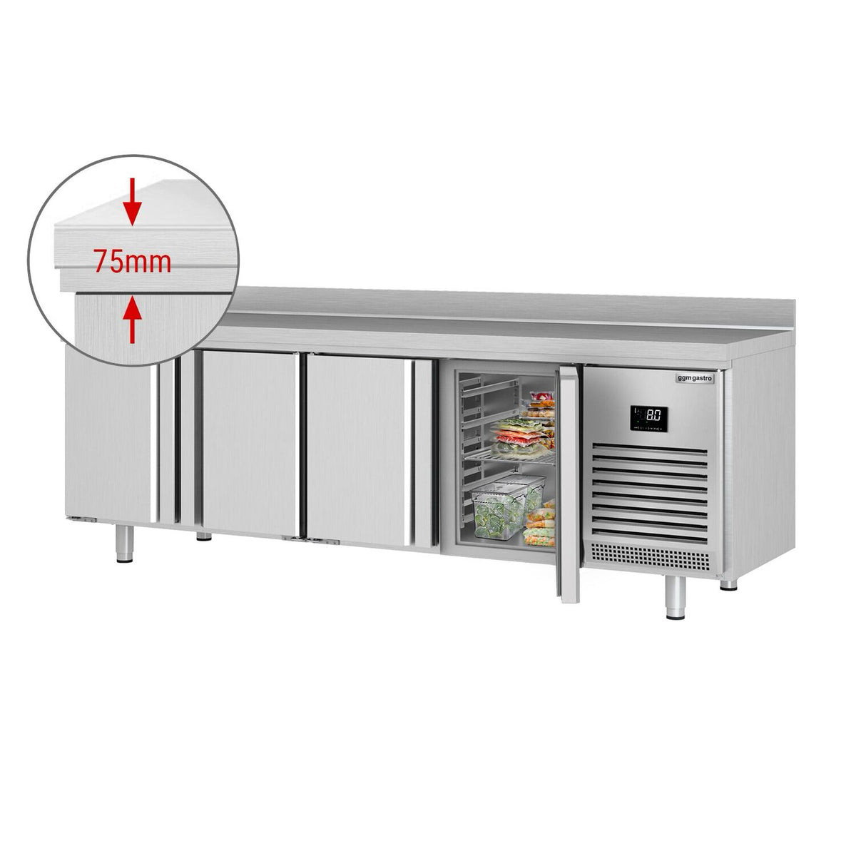 Kylmäpöytä PREMIUM PLUS - 2452x600 mm - 510 l - 4 ovea - Takakoroke