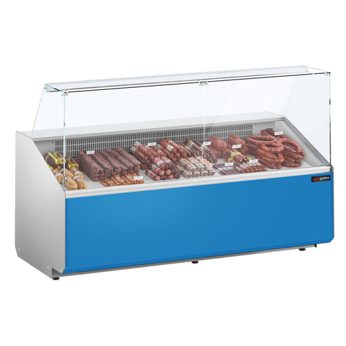 Kylmätiski - 2506x979 mm - 512 l - Väri helleinensininen - Etupaneeli hellsininen - etulasi Suora