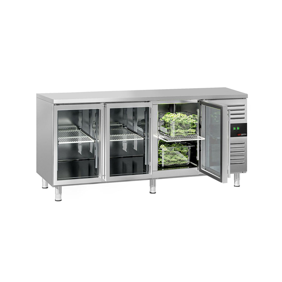 Commercial Counter Fridge ECO - 1800x700mm - glass doors - with 3 doors - capacity 417 litres
