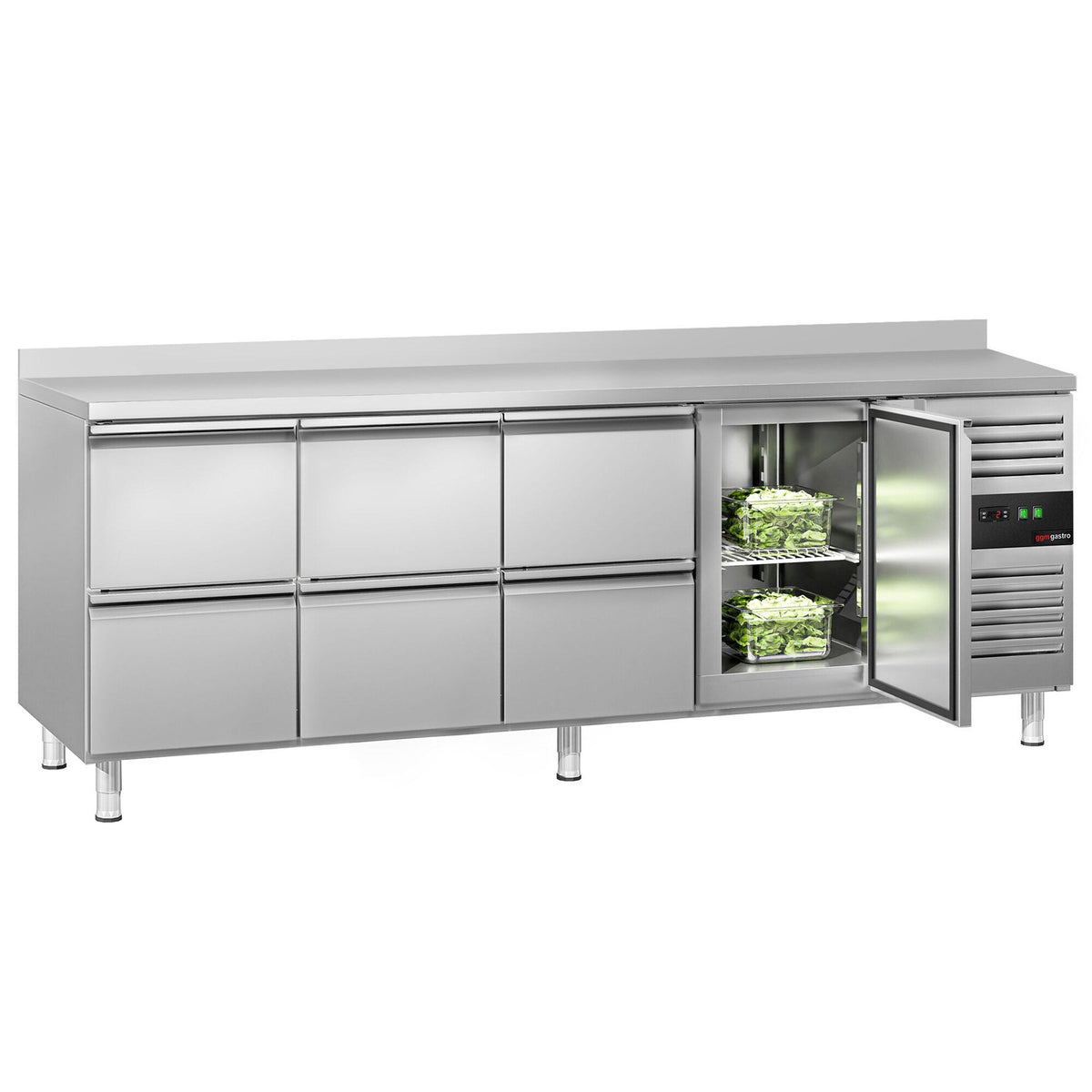 Kylmäpöytä ECO – 2230 x 700 mm – 1 ovi – 6 laatikkoa – reunus