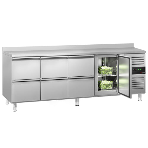 Kylmäpöytä ECO – 2230 x 700 mm – 1 ovi – 6 laatikkoa – reunus
