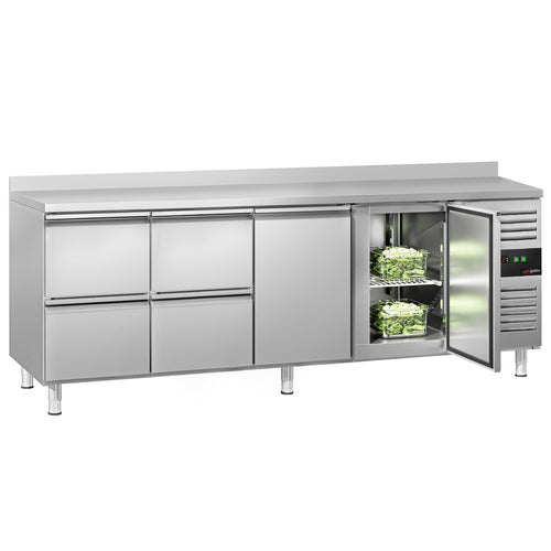 Kylmäpöytä ECO – 2230 x 700 mm – 2 ovea – 4 laatikkoa – reunus