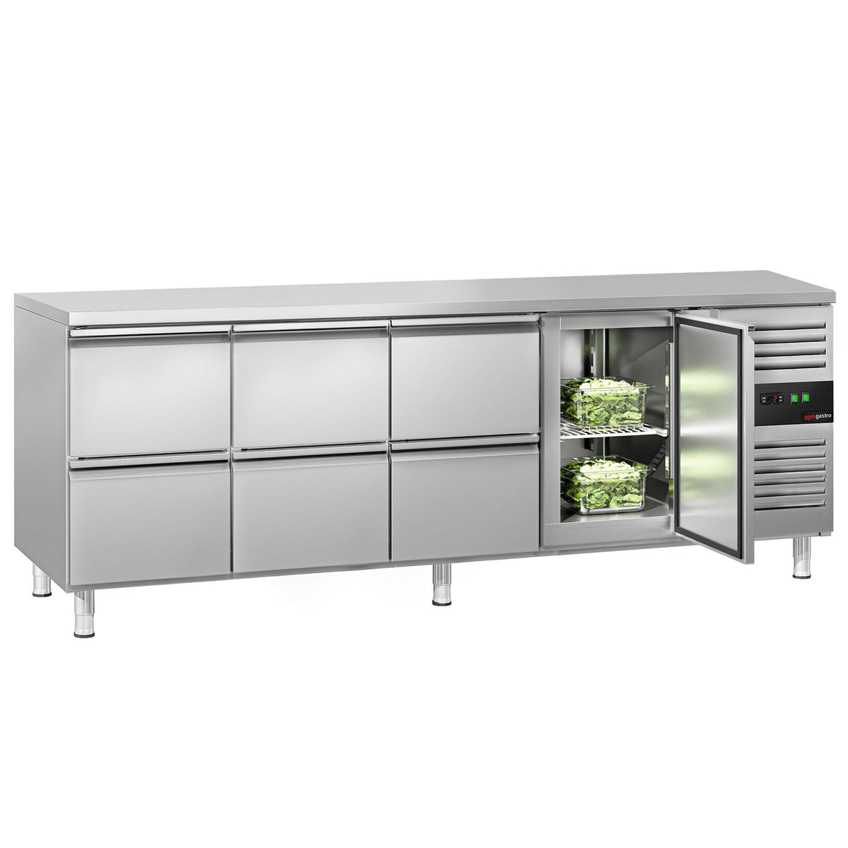 Kylmäpöytä ECO – 2230 x 700 mm – 1 ovi – 6 laatikkoa
