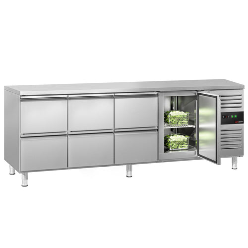 Kylmäpöytä ECO – 2230 x 700 mm – 1 ovi – 6 laatikkoa