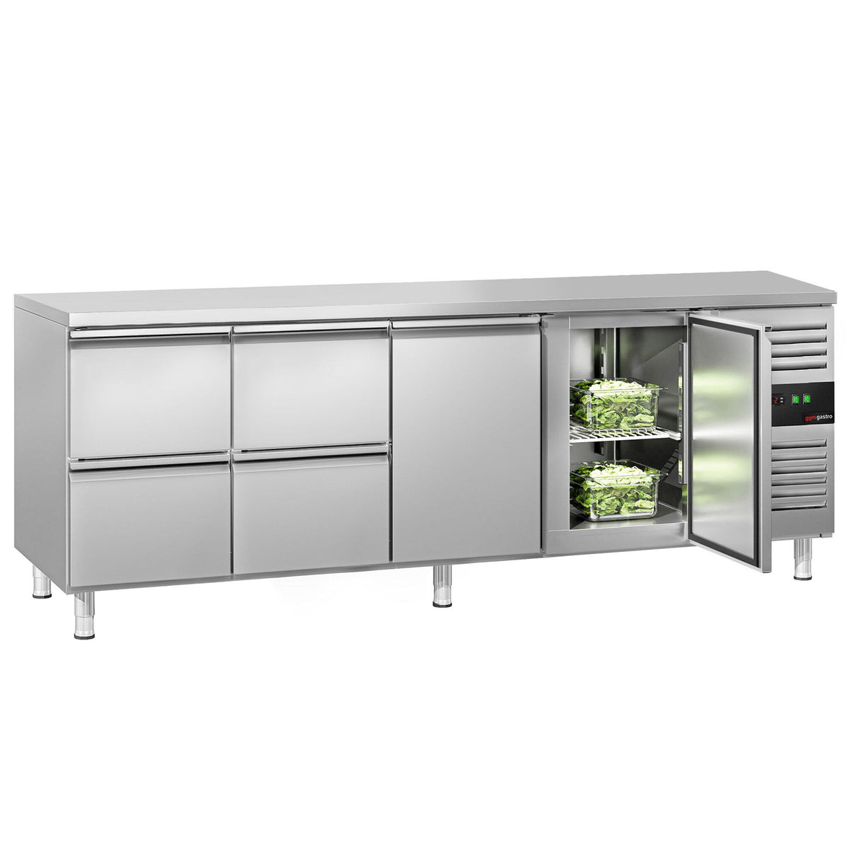 Kylmäpöytä ECO – 2230 x 700 mm – 2 ovea – 4 laatikkoa