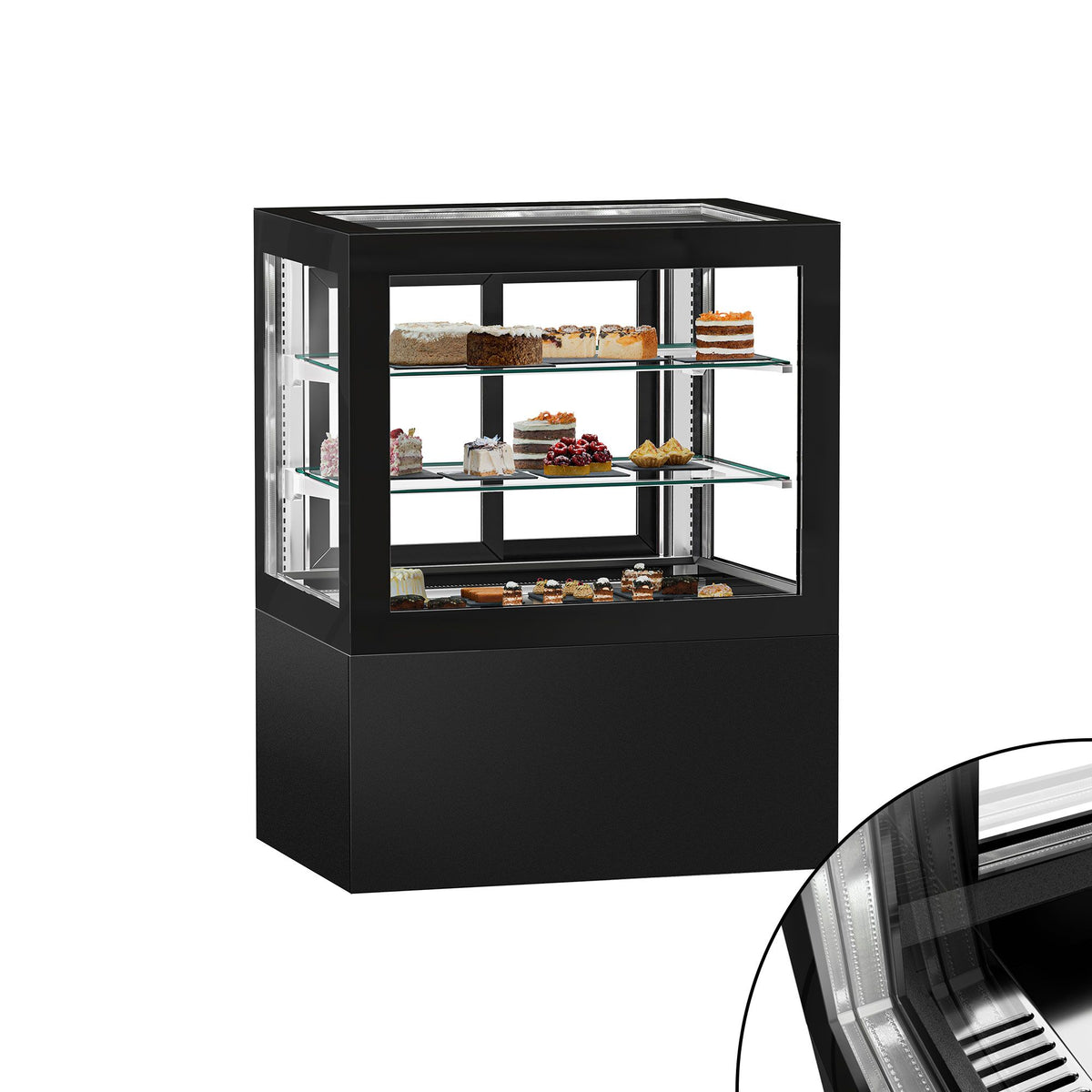 Kakkuvitriini Jakob - 470 l - 1010 mm - kaksinkertainen lasi - liukuovet - musta - 2 hyllyä