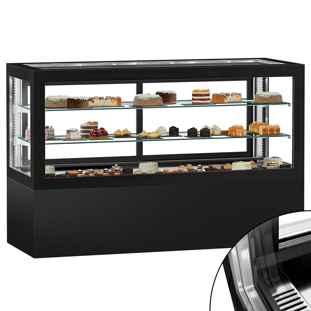 Kakkuvitriini - 990 l - 2010 mm - kaksinkertainen lasi - 2 hyllyä - musta