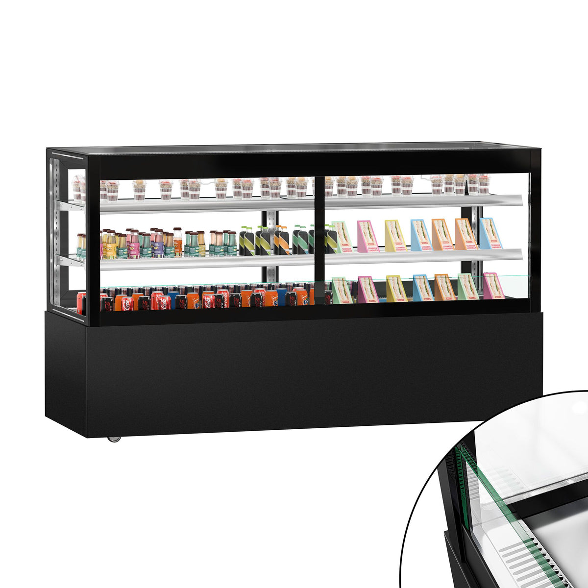 Kylmävitriini MADRID - itsepalvelu - 710 l - 2000 mm - kaksinkertainen lasi - 2 hyllyä - LED-valaistus - liukuovet - musta mattapinta