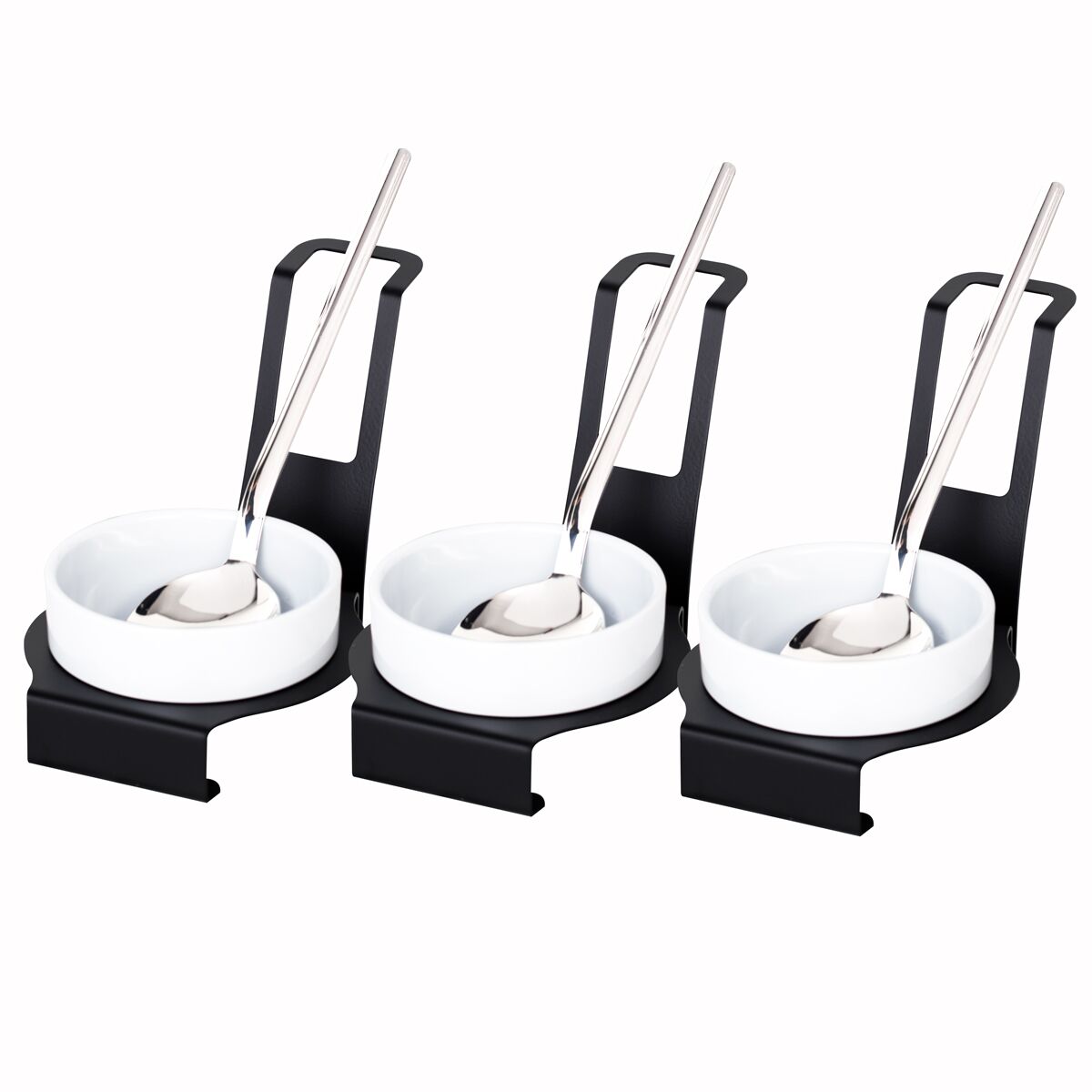 (3 pcs) Spoon Rest - Round - Black - Stainless Steel