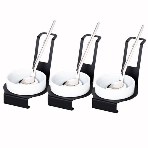 (3 pcs) Spoon Rest - Round - Black - Stainless Steel