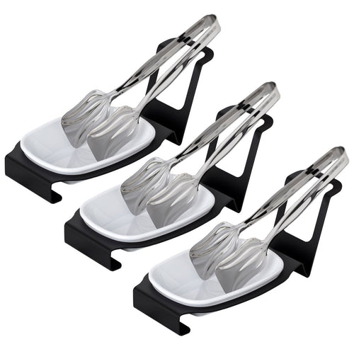 (3 pcs) Spoon Rest - Oval - Black - Stainless Steel
