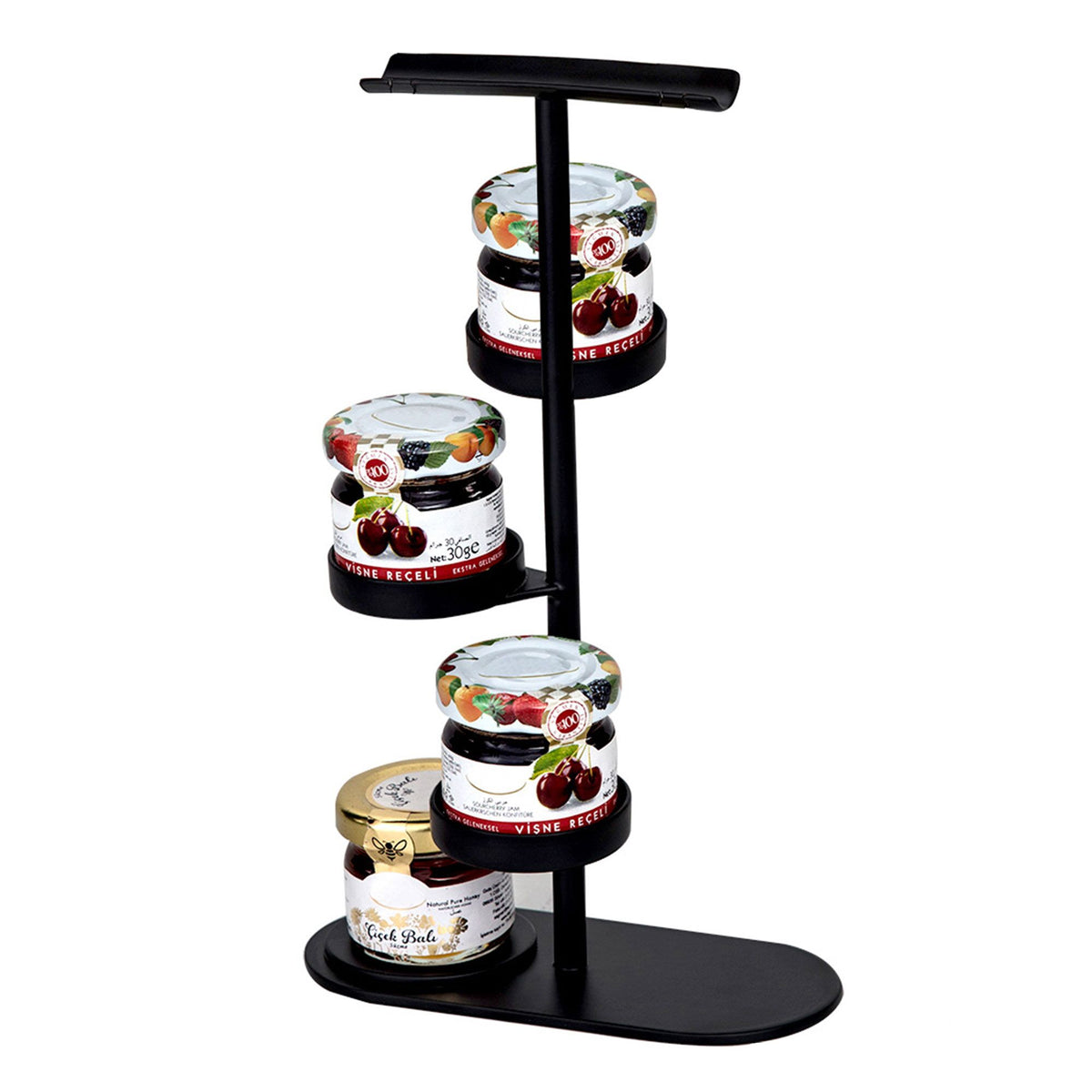 (4 kpl) Buffetteline - musta, ruostumaton teräs, pulverimaalattu - 4-tasoinen - 140x60 mm - Korkeus: 230 mm