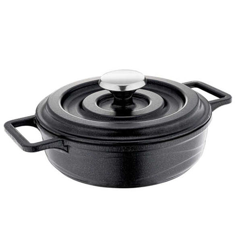 Mini Cast Aluminium Frying Pan - Ø 140mm - Height: 48mm - Non-stick - with cast lid - Black - suitable for all hob types including induction