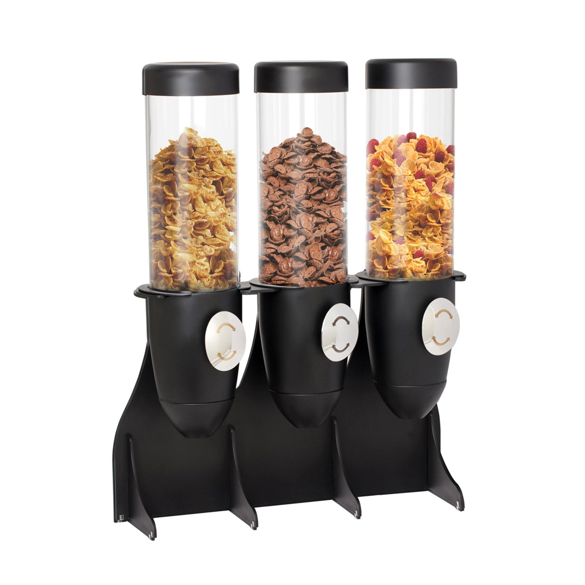 Commercial Cereal Dispenser - triple - Ø115mm - Rotary Dispense - Stainless Steel Stand
