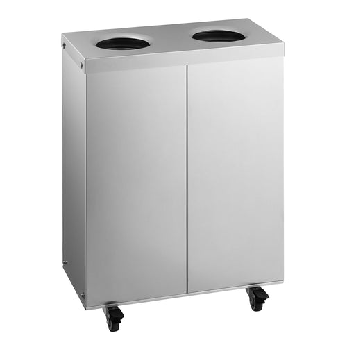 Roska-astia - müllin lajittelu - pyörillä - 2 lokeroa, 25 litraa/lokero - 500x250x720 mm - varusteena pyörät (2 jarrulla), irrotettavat astiat, lajittelu- ja piktogrammitarrat - ruostumaton teräs
