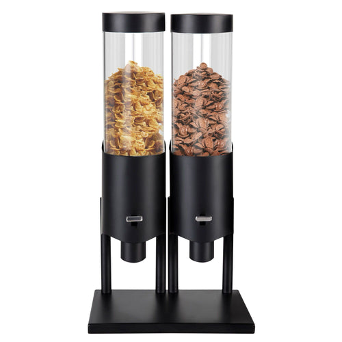 Commercial Cereal Dispenser - double - Ø120mm - Lever Dispense - Stainless Steel Stand - Black