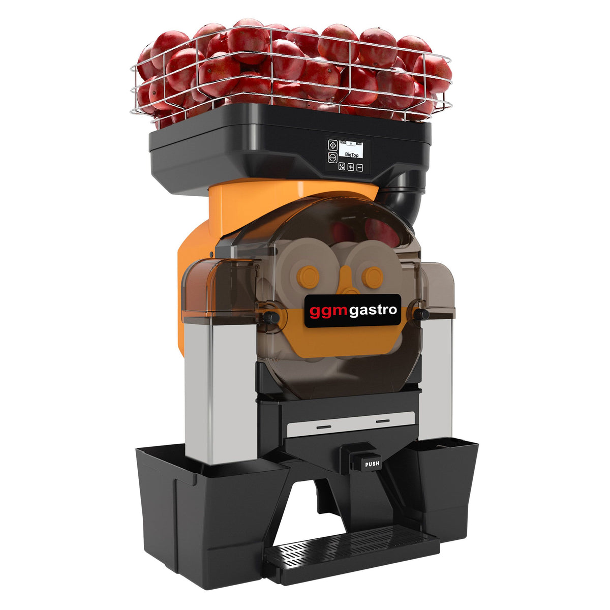 Automatic Orange Juicer - 550W - 55kg - with automatic feed, 28 oranges/min, 75–90mm orange size range, peel collection, digital control, fruit counter - Aluminium & Stainless Steel