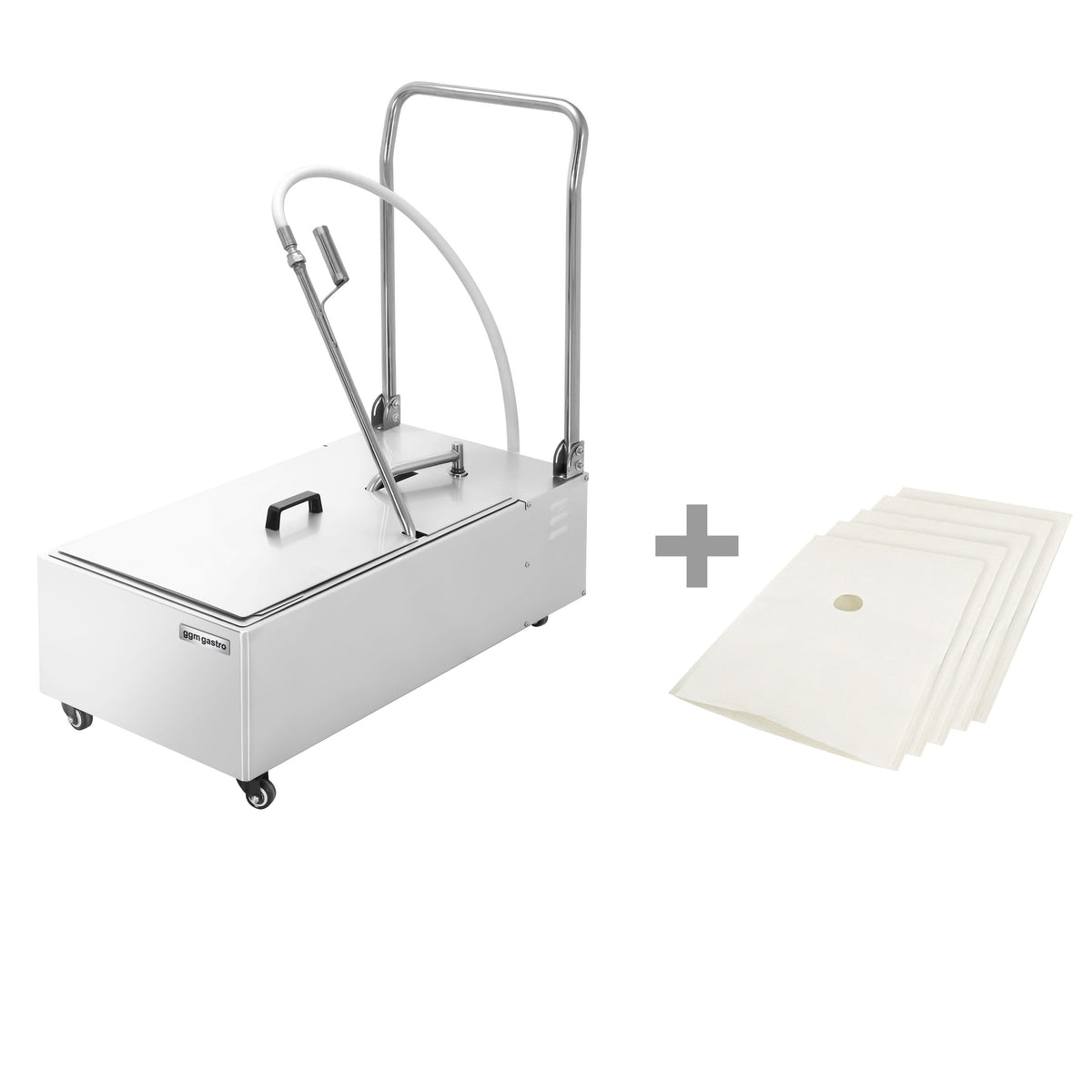 Frittierölfilter - 48 l/min; 370 W - ruostumaton teräs; rullilla - sis. 5 suodatinta