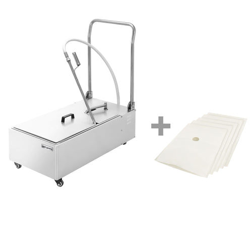 Frittierölfilter - 48 l/min; 370 W - ruostumaton teräs; rullilla - sis. 5 suodatinta
