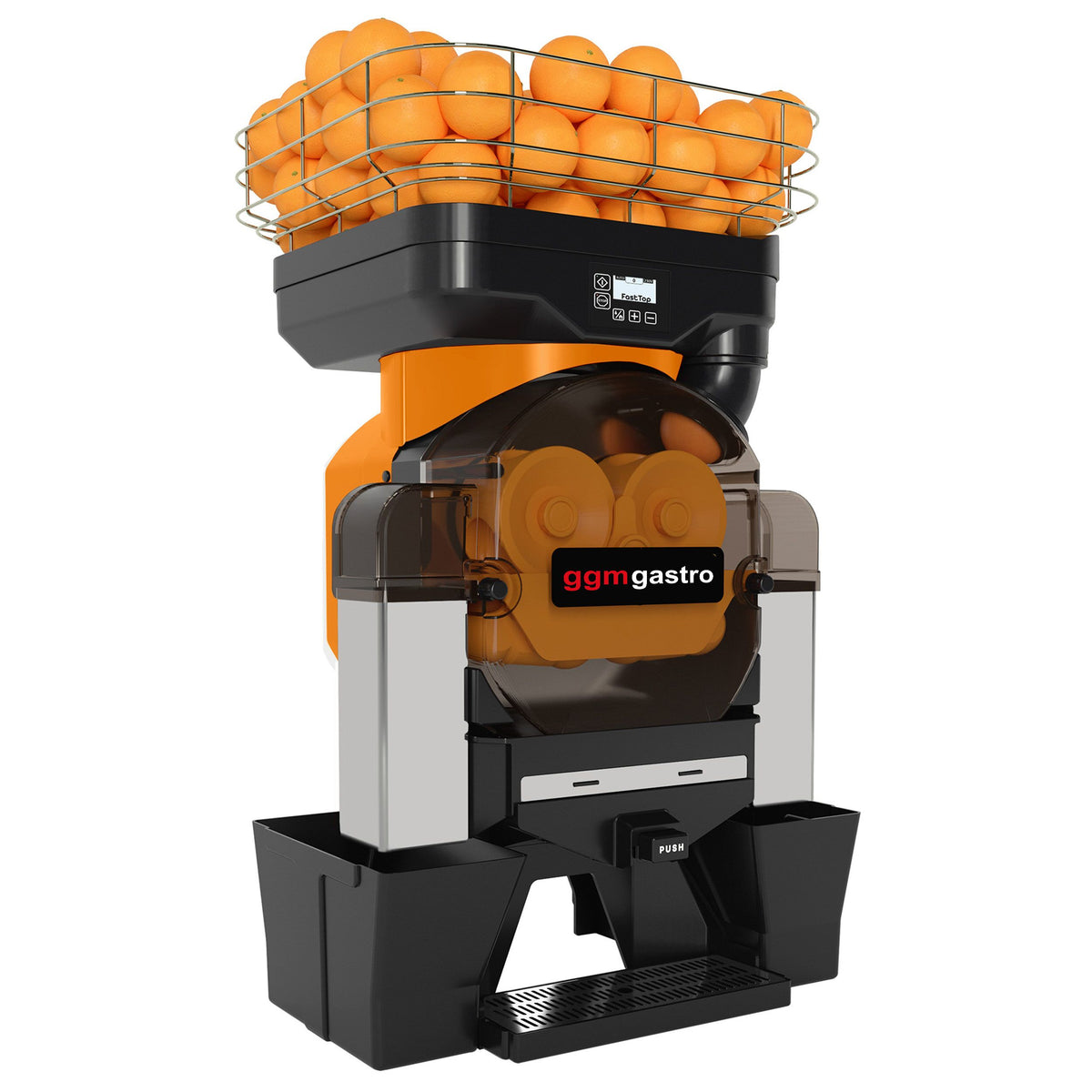 Automaattinen appelsiinimehustin - 550 W - 45 appelsiinia/min - ominaisuuksilla: Push & Juice -painike, digitaalinen ohjaus & hedelmälaskuri, hedelmäkoko max. Ø 60–80 mm - oranssi