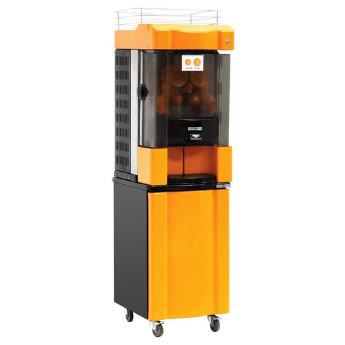 Appelsiinipuristin - sähkökäyttöinen - automaattinen - 100 kg - 25 appelsiinia/min - ominaisuuksilla: automaattinen hedelmänsyöttö, max. Ø 60–75 mm - oranssi - sis. jalustan