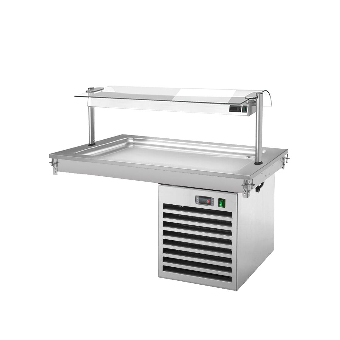 Upotettava kylmälevy - 1000 mm - +2–+8 °C - 3 x GN 1/1 - 350 W - yksipuoleinen lasisuoja
