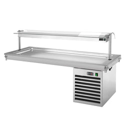 Upotettava kylmälevy - 1800 mm - +2–+8 °C - 5 x GN 1/1 - 700 W - yksipuolinen lasisuoja