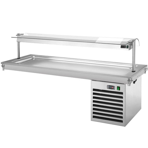Sisäänrakennettava kylmälevy - 2100 mm - +2–+8 °C - 6 x GN 1/1 - 700 W - yksipuoleinen lasisuoja
