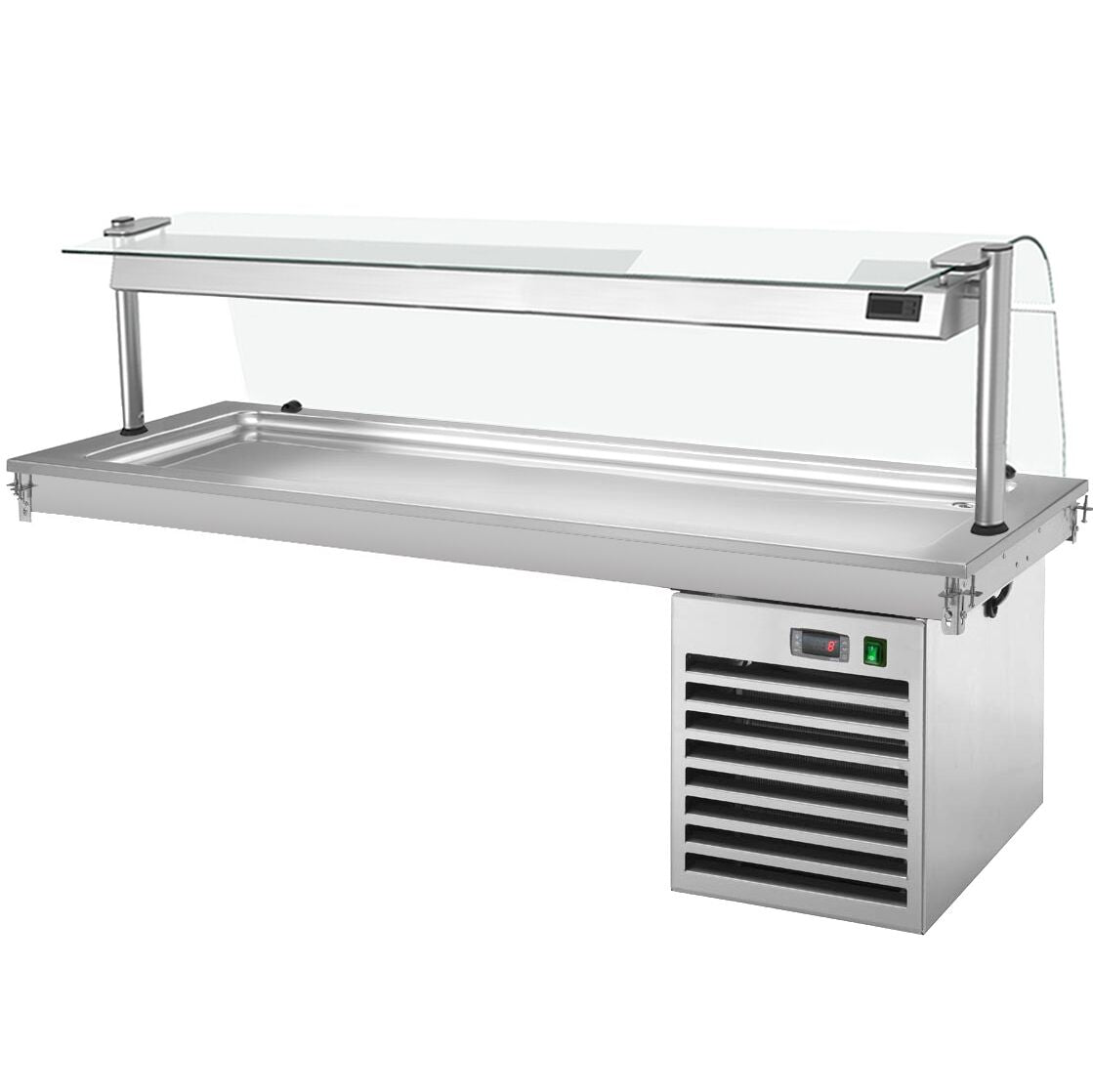 Upotettava kylmälevy - 2100 mm - +2–+8 °C - 6 x GN 1/1 - 700 W - lasisuojalla