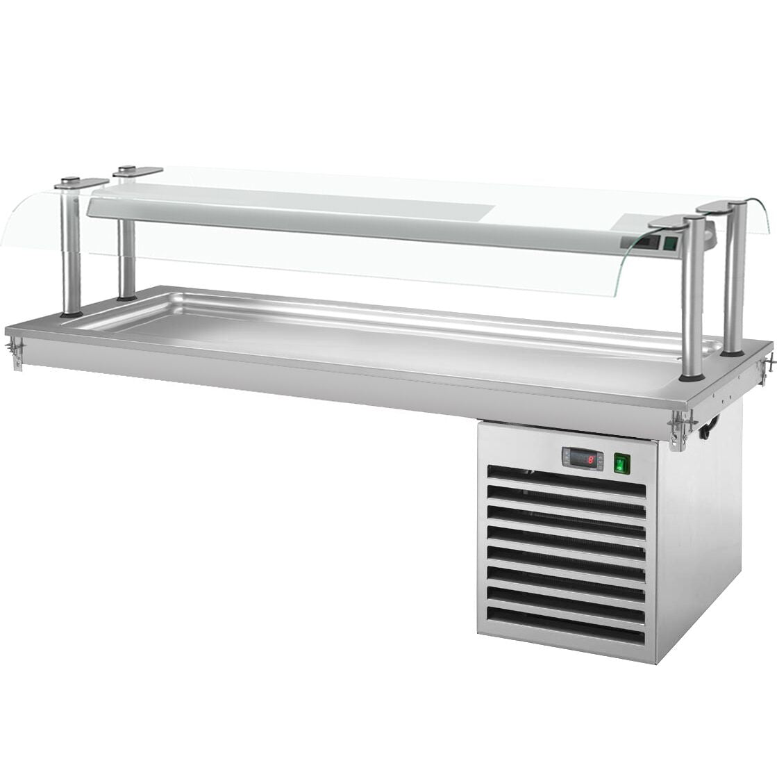 Upotettava kylmälevy - 2100 mm - +2–+8 °C - 6 x GN 1/1 - 700 W - kaksipuoleinen lasisuoja