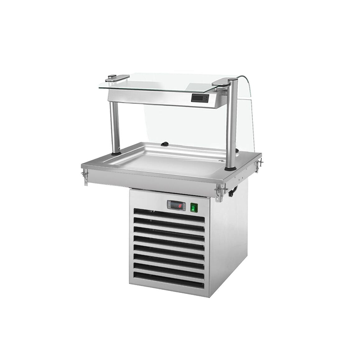 Upotettava kylmälevy - 810 mm - +2–+8 °C - 2 x GN 1/1 - 350 W - lasisuojalla