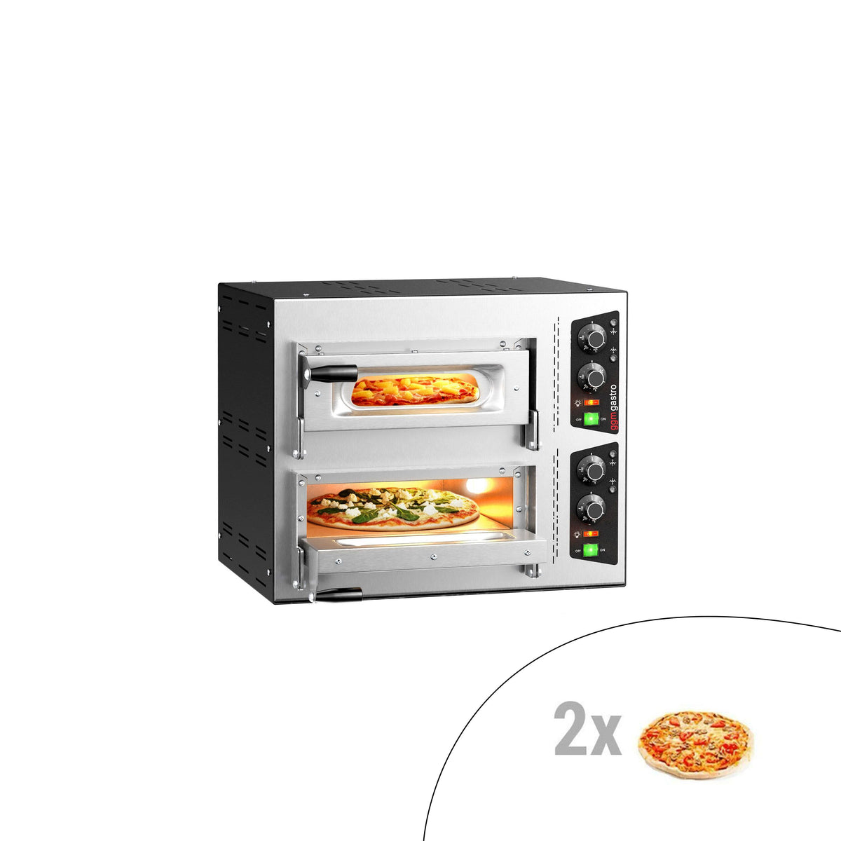 Sähköinen pizzauuni (samottikivipohja) - 580x480 mm - 1+1 x Ø 35 cm - enintään 450 °C - Manuaalinen - pinottava