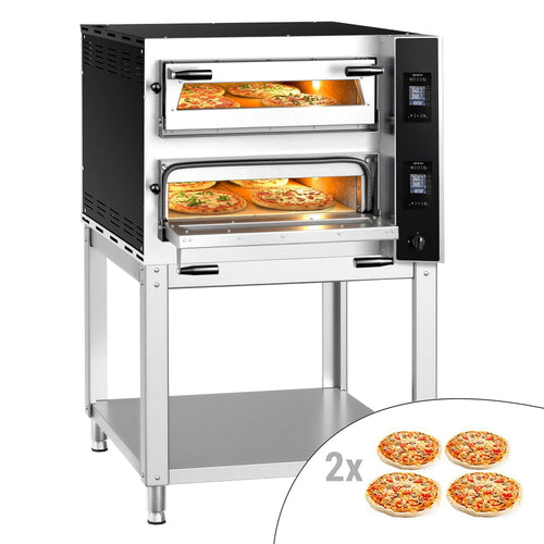 Sähköinen pizzauuni (samottikivipohja) - 990x920 mm - 4+4 x Ø 35 cm - enintään 400 °C - Digitaalinen - sis. alustarunko