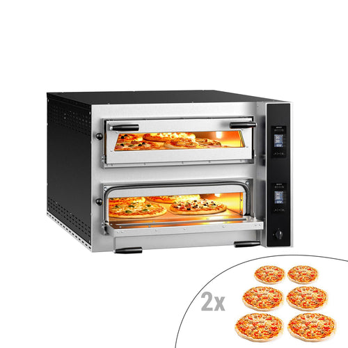 Sähköinen pizzauuni (samottikivipohja) - 1270x990 mm - 6+6 x Ø 35 cm (Syvä) - enintään 400 °C - Digitaalinen