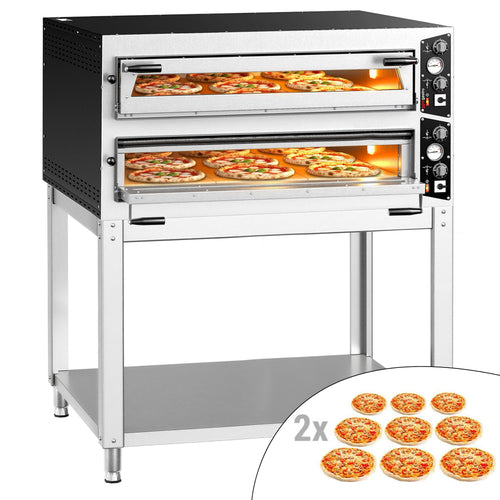 Sähköinen pizzauuni (samottikivipohja) - 1270x1340 mm - 9+9 x Ø 35 cm (Leveä) - enintään 450 °C - sis. alarunko