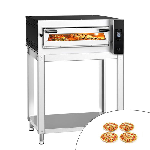 Sähköinen pizzauuni (samottikivipohja) - 895x990 mm - 4 x Ø 35 cm - enintään 400 °C - Digitaalinen - pinottava - sis. alarunko