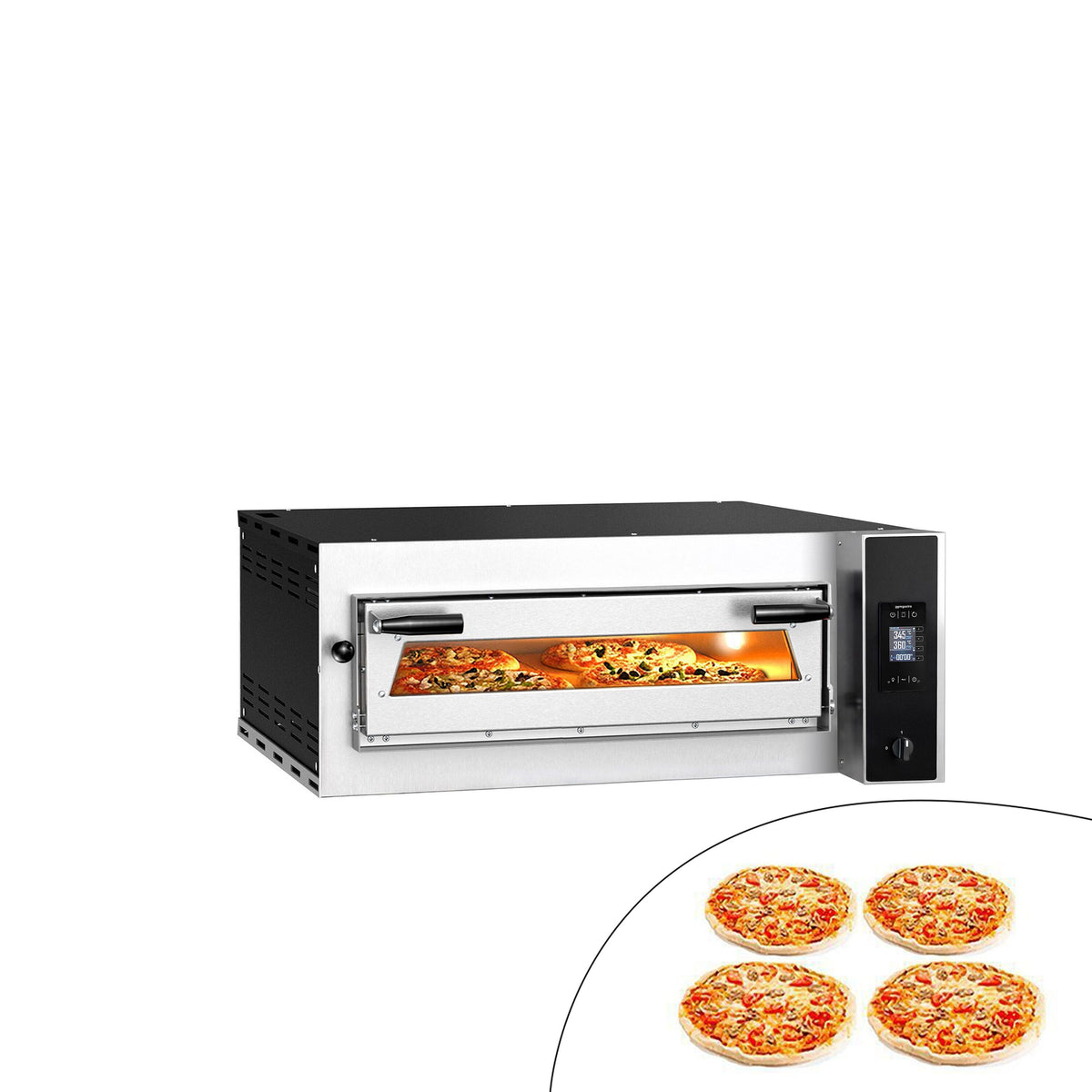 Sähköinen pizzauuni (samottikivipohja) - 990x895 mm - 4 x Ø 35 cm - enintään 400 °C - Digitaalinen - pinottava