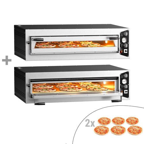(2 kpl) Sähköinen pizzauuni (samottikivipohja) - 1340x920 mm - 6 x Ø 35 cm - enintään 450 °C - Manuaalinen - pinottava
