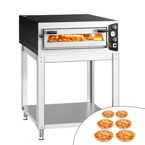 Electric Deck Pizza Oven - Single Deck - Refractory Stone Deck - 6 x Ø 35cm (13.8") - Mechanical Controls - up to 450°C - incl. Base frame