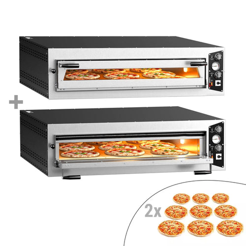(2 kpl) Sähköinen pizzauuni (samottikivipohja) - 1270x1340 mm - 9 x Ø 34 cm - enintään 450 °C - Manuaalinen - pinottava